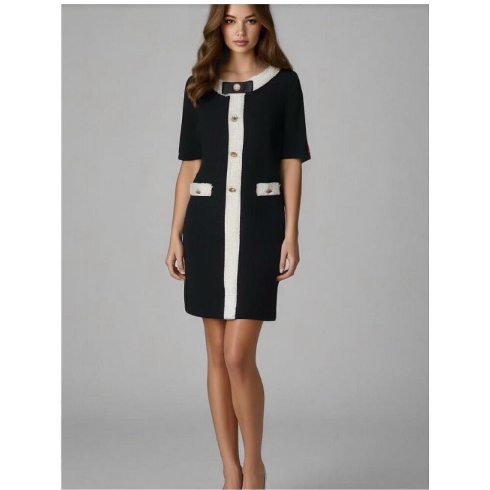 🛍️ Rinascimento Black Mini Dress with Cream Trim